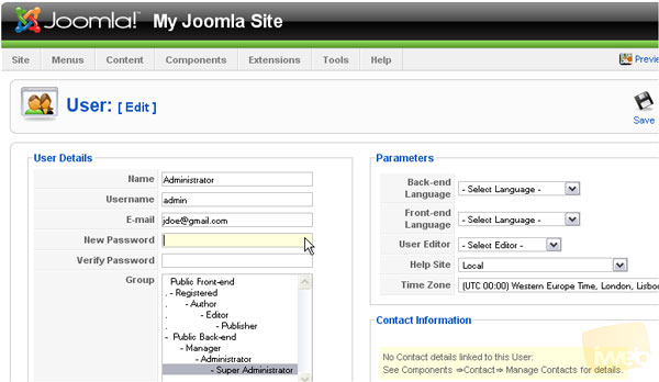 connexion au site joomla