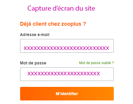 Identification Zooplus mon compte client